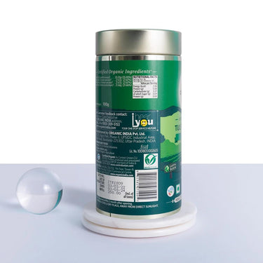 A TATA Product - Organic India Tulsi Green Tea Classic Loose Leaves - 100g, Stress Relieving, Uplifts Mood, Rich in Antioxidants, Blend of Rama, Krishna & Vana Tulsi, Certified Organic